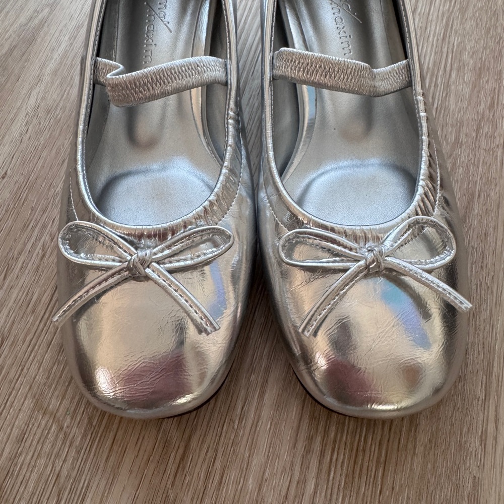 Silver Ballet Flats low block heels